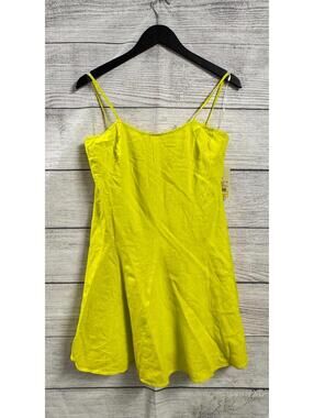Linen mini dress Lime Green A-line Skater Dress flirty date wedding summer